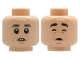 Part No: 3626pb2734  Name: Minifigure, Head Dual Sided Child Dark Brown Eyebrows, Medium Nougat Chin Dimple, Neutral Open Mouth with Buck Teeth / Sleeping with Eyebrows Raised Pattern