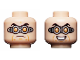 Part No: 3626pb2755  Name: Minifigure, Head Dual Sided Black Eyebrows, Silver Goggles with Orange Circular Lenses, Evil Grin / Worried Expression Pattern