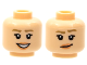 Part No: 3626pb2798  Name: Minifigure, Head Dual Sided Female Dark Tan Eyebrows, Nougat Lips, Open Mouth Smile with Teeth / Lopsided Grin with Raised Eyebrow Pattern