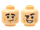 Part No: 3626pb2799  Name: Minifigure, Head Dual Sided Black Thick Eyebrows, Dark Orange Cheek Lines and Chin Dimple, Lopsided Grin / Open Mouth Smile with Teeth, Left Eyebrow Raised Pattern