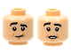 Part No: 3626pb2803  Name: Minifigure, Head Dual Sided Black Eyebrows, Right Raised, Dark Orange Cheek Lines, Closed Mouth / Open Mouth Pattern