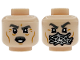 Part No: 3626pb2807  Name: Minifigure, Head Dual Sided Dark Bluish Gray Moustache, Thick Eyebrows, Wrinkles and Cheek Lines / Spider Web over Mouth Pattern