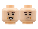 Part No: 3626pb2844  Name: Minifigure, Head Dual Sided Dark Brown Eyebrows, Dark Orange Brow Furrows and Jowel Lines, Smile / Neutral Pattern