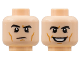 Part No: 3626pb2868  Name: Minifigure, Head Dual Sided Black Eyebrows, Medium Nougat Cheek Lines, Raised Right Eyebrow / Grin with Teeth Pattern