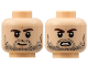 Part No: 3626pb2869  Name: Minifigure, Head Dual Sided Dark Brown Eyebrows, Black Stubble, Slight Grin / Scowl with Gritted Teeth Pattern