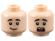 Part No: 3626pb2878  Name: Minifigure, Head Dual Sided Black Thick Eyebrows, Medium Nougat Chin Dimple, Lopsided Grin / Scared Open Mouth with Top Teeth and Red Tongue Pattern