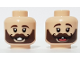 Part No: 3626pb2909  Name: Minifigure, Head Dual Sided Dark Brown Eyebrows and Beard with Black Curly Moustache, Open Mouth Smile / Laughing with Tongue Pattern