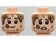 Part No: 3626pb3035  Name: Minifigure, Head Dual Sided Child Female Black Eyebrows, Single Eyelashes, Dark Tan Mud Spots, Grin / Scared Open Mouth with Teeth Pattern