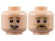 Part No: 3626pb3049  Name: Minifigure, Head Dual Sided Dark Tan Thick Eyebrows and Moustache, Nougat Cheek Lines / Dark Orange Eyebrows, Worried Smile Pattern