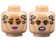 Part No: 3626pb3101  Name: Minifigure, Head Dual Sided Female Dark Pink Lips, Dark Orange Eye Shadow, Tan Horns, Neutral / Grimace Pattern (SW Theelin Dancer)