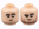 Part No: 3626pb3122  Name: Minifigure, Head Dual Sided Black Thick Eyebrows, Neutral / Lopsided Grin with Dark Brown Stubble Pattern