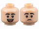 Part No: 3626pb3126  Name: Minifigure, Head Dual Sided Black Eyebrows, Medium Nougat Contour Lines, Open Mouth Smile with Teeth and Tongue / Worried Pattern