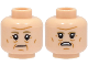 Part No: 3626pb3133  Name: Minifigure, Head Dual Sided Dark Tan Eyebrows, Nougat Cheek Lines and Chin Dimple, Neutral / Angry with Open Mouth with Teeth Pattern