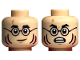 Part No: 3626pb3244  Name: Minifigure, Head Dual Sided Black Eyebrows and Glasses, Nougat Scar, Coral Gills, Neutral / Scared with Open Mouth Pattern