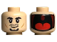 Part No: 3626pb3245  Name: Minifigure, Head Dual Sided Black Thick Eyebrows, Upper Eyelids, Moustache Stubble, and Goatee, Medium Nougat Cheek Lines and Chin Dimple, Lopsided Grin / Large Dark Red Open Shark Mouth with Red Tongue Pattern