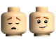 Part No: 3626pb3246  Name: Minifigure, Head Dual Sided Dark Orange Eyebrows, Medium Nougat Dimples, Sleeping / Lopsided Grin Pattern