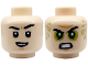 Part No: 3626pb3267  Name: Minifigure, Head Dual Sided Black Eyebrows, Chin Dimple, Open Mouth Smile / Angry with Green Eyes, Olive Green Eye Shadow and Veins Pattern