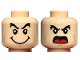 Part No: 3626pb3296  Name: Minifigure, Head Dual Sided Black Bushy Eyebrows, Medium Nougat Cheek Lines, Large Smile / Angry with Open Mouth and Red Tongue Pattern