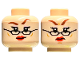 Part No: 3626pb3316  Name: Minifigure, Head Dual Sided Female Reddish Brown Eyebrows, Bright Pink Eye Shadow, Black Glasses, Red Lips, Smirk / Angry with Frown Pattern