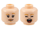 Part No: 3626pb3381  Name: Minifigure, Head Dual Sided Female Medium Nougat Eyebrows, Nougat Lips, Raised Left Eyebrow, Neutral / Closed Eyes, Shouting Pattern