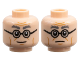 Part No: 3626pb3406  Name: Minifigure, Head Dual Sided Dark Bluish Gray Bushy Eyebrows, Medium Nougat Cheek Lines and Wrinkles, Black Glasses, Slight Grin / Slight Frown Pattern