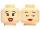 Part No: 3626pb3419  Name: Minifigure, Head Dual Sided Black Eyebrows, Eyelashes, Red Lips, Smile with Teeth / Sleeping Pattern