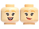 Part No: 3626pb3422  Name: Minifigure, Head Dual Sided Female Medium Nougat Eyebrows, Eyelashes, Coral Lips, Open Mouth Smile with Top Teeth and Tongue / Smirk Pattern