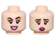 Part No: 3626pb3423  Name: Minifigure, Head Dual Sided Female Black Eyebrows and Eyelashes, Medium Nougat Eye Shadow, Magenta Lips, Beauty Mark, Open Mouth Smile with Teeth / Surprised Pattern