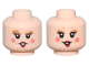 Part No: 3626pb3424  Name: Minifigure, Head Dual Sided Female Medium Nougat Eyebrows, Eye Shadow, and Dimples, Black Eyelashes, Red Lips, Coral Cheeks, Open Mouth with Teeth, Angry / Smile Pattern