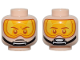 Part No: 3626pb3436  Name: Minifigure, Head Dual Sided Bright Light Orange Visor, Black Chin Strap, Determined / Open Mouth Smile with Teeth Pattern