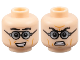 Part No: 3626pb3443  Name: Minifigure, Head Dual Sided Black Thick Eyebrows, Glasses with Dark Silver Lenses, Medium Nougat Cheek Lines, Open Mouth Smile / Bared Teeth with Furrowed Brow Pattern