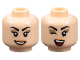 Part No: 3626pb3456  Name: Minifigure, Head Dual Sided Female Black Angled Eyebrows and Eyelashes, Dark Tan Eye Shadow, Nougat Lips, Open Mouth Smile with Teeth / Winking, Red Tongue Pattern