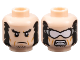 Part No: 3626pb3465  Name: Minifigure, Head Dual Sided Black Bushy Eyebrows, Mutton Chops, and Stubble, Medium Nougat Cheek Lines, Frown / Bared Teeth Parted and White Goggles Pattern