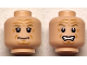 Part No: 3626pb3479  Name: Minifigure, Head Dual Sided Dark Tan Eyebrows, Medium Nougat Dimples, Wrinkles, Chin Lines, and Forehead Creases, Grin / Angry with Bared Teeth Pattern