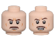 Part No: 3626pb3481  Name: Minifigure, Head Dual Sided Dark Brown Angled Eyebrows and Moustache, Medium Nougat Wrinkles and Chin Dimple, Neutral / Open Mouth with Teeth Pattern