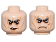 Part No: 3626pb3490  Name: Minifigure, Head Dual Sided Black and Dark Bluish Gray Bushy Eyebrows, Nougat Eye Shadow and Lower Lip, Medium Nougat Cheek Lines and Wrinkles, Lopsided Scowl with Tooth / Angry Frown Pattern
