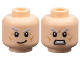 Part No: 3626pb3525  Name: Minifigure, Head Dual Sided White and Light Bluish Gray Bushy Eyebrows, Medium Nougat Cheek Lines, Chin Dimple, and Wrinkles, Smirk / Angry Bared Teeth Pattern