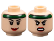 Part No: 3626pb3527  Name: Minifigure, Head Dual Sided Female Black Eyebrows, Eyelashes, Red Lips, Dark Green Headband, Grin / Angry Bared Teeth Pattern