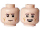 Part No: 3626pb3555  Name: Minifigure, Head Dual Sided Dark Brown Eyebrows, Medium Nougat Cheek Lines, Chin Dimple, and Freckles, Neutral / Open Mouth Smile with Top Teeth Pattern