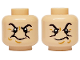 Part No: 3626pb3557  Name: Minifigure, Head Dual Sided Black Eyebrows, Medium Nougat Wrinkles and Dimples, Angry Mouth / Scowl Pattern