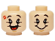 Part No: 3626pb3562  Name: Minifigure, Head Dual Sided Black Eyebrows and Eyelashes, Medium Nougat Chin Dimple, Lipstick Print, Open Mouth Smile with Red Tongue / Wide Smile Pattern