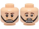 Part No: 3626pb3568  Name: Minifigure, Head Dual Sided Dark Brown Eyebrows, Black Chin Strap, Cheek Lines, Neutral / Scared with Wrinkles Below Eyebrows Pattern