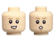 Part No: 3626pb3591  Name: Minifigure, Head Dual Sided Child Dark Tan Eyebrows, Medium Nougat Freckles and Chin Dimple, Open Mouth Smile with Teeth / Surprised Pattern