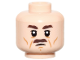 Part No: 3626pb3623  Name: Minifigure, Head Dark Brown Eyebrows and Moustache, Upper Eyelids, Medium Nougat Cheek Lines, Wrinkles, and Chin Dimple, Scowl Pattern