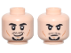 Part No: 3626pb3624  Name: Minifigure, Head Dual Sided Black Thick Eyebrows, Upper Eyelids, Moustache Stubble, and Goatee, Medium Nougat Cheek Lines and Chin Dimple, Lopsided Grin / Scowl Pattern
