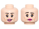 Part No: 3626pb3626  Name: Minifigure, Head Dual Sided Female Black Eyebrows, Upper Eyelids, Medium Nougat Eye Shadow, Cheek Lines, Wrinkles, and Chin Dimple, Magenta Lips, Open Mouth Smile with Teeth / Sad Frown Pattern