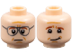 Part No: 3626pb3690  Name: Minifigure, Head Dual Sided Reddish Brown Eyebrows, Medium Nougat Lines and Dimples, Dark Silver Glasses, Neutral  / Lopsided Grin Pattern