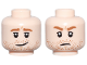 Part No: 3626pb3702  Name: Minifigure, Head Dual Sided Dark Orange Eyebrows and Beard Stubble, Nougat Dimples, Crooked Smile / Frown Pattern