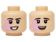 Part No: 3626pb3732  Name: Minifigure, Head Dual Sided Female Black Eyebrows, Bright Pink Birthmark, Open Mouth Smile / Laughing with Teeth and Red Tongue Pattern