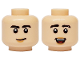 Part No: 3626pb3744  Name: Minifigure, Head Dual Sided Black Eyebrows, Nougat Lips, Grin / Raised Eyebrows, Open Mouth Smile with Teeth and Red Tongue Pattern